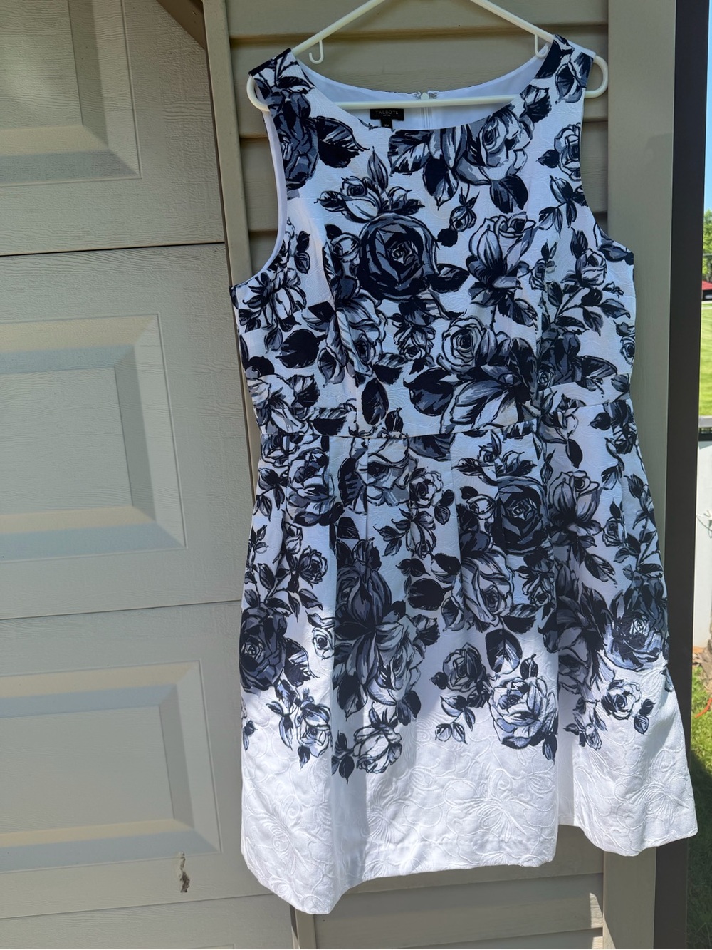 Talbots White Midi Dress with Black Floral Pattern